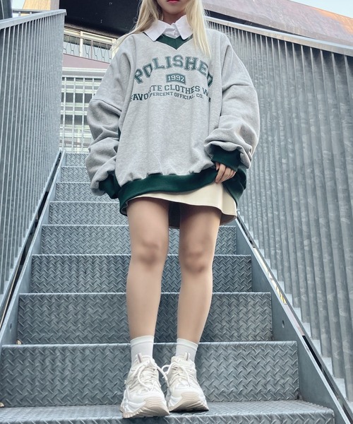 Figments（フィグメンツ）の「バイカラーカレッジスウェット（スウェット・レディース・ブラック/グレー・FREE）」の14枚目の写真