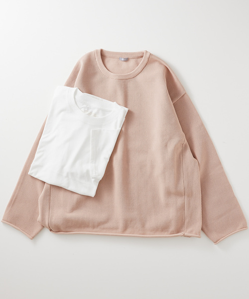 ニット+カットソーの2点SET】リサイクルポリエステル ライトニット