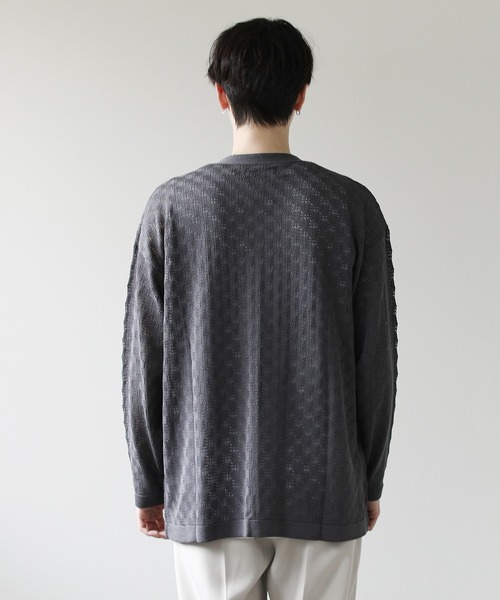 ASTRONOMY（アストロノミー）の「透かし編みVネックメッシュルーズカーディガン（カーディガン/ボレロ・メンズ・ブラック/ブルー/ベージュ/グリーン/チャコール/パープル/ワイン・M/L/S）」の10枚目の写真