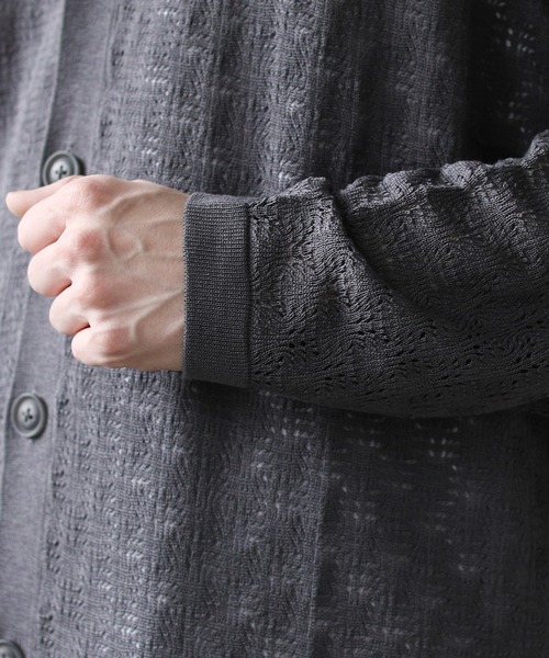 ASTRONOMY（アストロノミー）の「透かし編みVネックメッシュルーズカーディガン（カーディガン/ボレロ・メンズ・ブラック/ブルー/ベージュ/グリーン/チャコール/パープル/ワイン・M/L/S）」の12枚目の写真