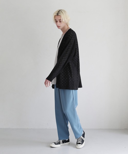 ASTRONOMY（アストロノミー）の「透かし編みVネックメッシュルーズカーディガン（カーディガン/ボレロ・メンズ・ブラック/ブルー/ベージュ/グリーン/チャコール/パープル/ワイン・M/L/S）」の18枚目の写真