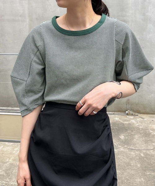 CAPRICIEUX LE'MAGE（カプリシューレマージュ）の「チェック立体スリーブTシャツ（Tシャツ/カットソー・レディース・ブラック/グリーン・FREE）」の19枚目の写真