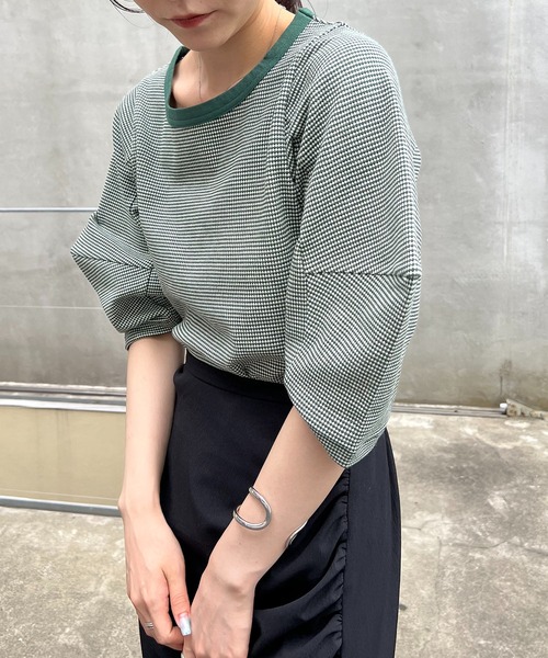 CAPRICIEUX LE'MAGE（カプリシューレマージュ）の「チェック立体スリーブTシャツ（Tシャツ/カットソー・レディース・ブラック/グリーン・FREE）」の16枚目の写真