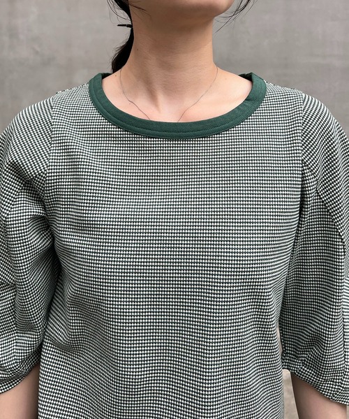CAPRICIEUX LE'MAGE（カプリシューレマージュ）の「チェック立体スリーブTシャツ（Tシャツ/カットソー・レディース・ブラック/グリーン・FREE）」の7枚目の写真