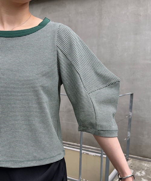 CAPRICIEUX LE'MAGE（カプリシューレマージュ）の「チェック立体スリーブTシャツ（Tシャツ/カットソー・レディース・ブラック/グリーン・FREE）」の6枚目の写真