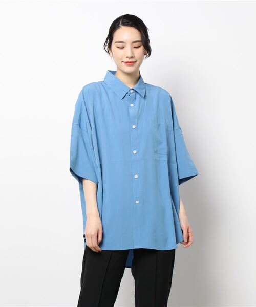 THISIS(ディスイズ)の「ビッグシルエット ポリストレッチ ドロップショルダーシャツ トップス レディース(シャツ/ブラウス・レディース・ホワイト/グリーン/サックスブルー/イエロー/チャコール/ブラック/ネイビー/パープル・LARGE/X-LARGE/MEDIUM)」の11枚目の写真