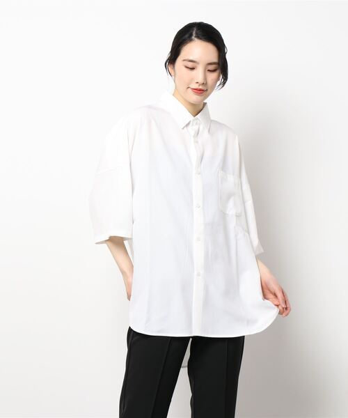 THISIS(ディスイズ)の「ビッグシルエット ポリストレッチ ドロップショルダーシャツ トップス レディース(シャツ/ブラウス・レディース・ホワイト/グリーン/サックスブルー/イエロー/チャコール/ブラック/ネイビー/パープル・LARGE/X-LARGE/MEDIUM)」の15枚目の写真