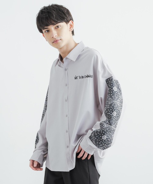 Rocky Monroe(ロッキーモンロー)の「オーバーサイズシャツ ペイズリープリントストレッチとろみビッグ長袖刺繍シャツ(シャツ/ブラウス・メンズ・ホワイト/ライトグレー/ブラック・L/M)」の3枚目の写真