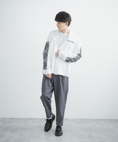 Rocky Monroe(ロッキーモンロー)の「オーバーサイズシャツ ペイズリープリントストレッチとろみビッグ長袖刺繍シャツ(シャツ/ブラウス・メンズ・ホワイト/ライトグレー/ブラック・L/M)」の6枚目の写真