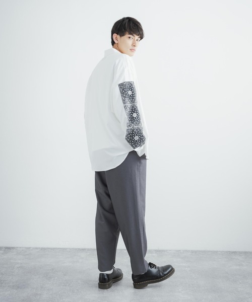 Rocky Monroe(ロッキーモンロー)の「オーバーサイズシャツ ペイズリープリントストレッチとろみビッグ長袖刺繍シャツ(シャツ/ブラウス・メンズ・ホワイト/ライトグレー/ブラック・L/M)」の7枚目の写真