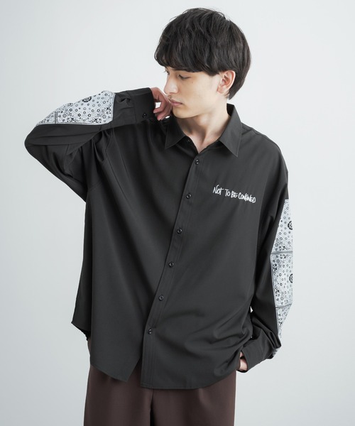Rocky Monroe(ロッキーモンロー)の「オーバーサイズシャツ ペイズリープリントストレッチとろみビッグ長袖刺繍シャツ(シャツ/ブラウス・メンズ・ホワイト/ライトグレー/ブラック・L/M)」の8枚目の写真