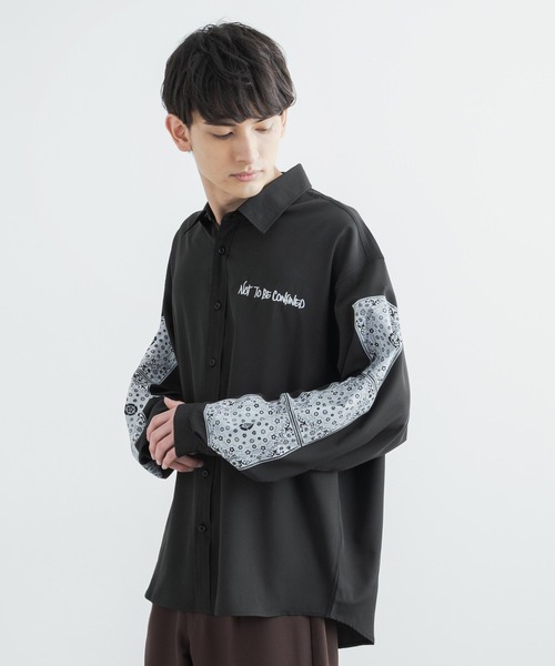 Rocky Monroe(ロッキーモンロー)の「オーバーサイズシャツ ペイズリープリントストレッチとろみビッグ長袖刺繍シャツ(シャツ/ブラウス・メンズ・ホワイト/ライトグレー/ブラック・L/M)」の9枚目の写真