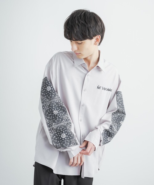 Rocky Monroe(ロッキーモンロー)の「オーバーサイズシャツ ペイズリープリントストレッチとろみビッグ長袖刺繍シャツ(シャツ/ブラウス・メンズ・ホワイト/ライトグレー/ブラック・L/M)」の12枚目の写真