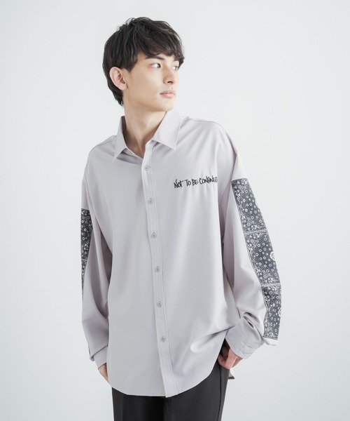 Rocky Monroe(ロッキーモンロー)の「オーバーサイズシャツ ペイズリープリントストレッチとろみビッグ長袖刺繍シャツ(シャツ/ブラウス・メンズ・ホワイト/ライトグレー/ブラック・L/M)」の13枚目の写真