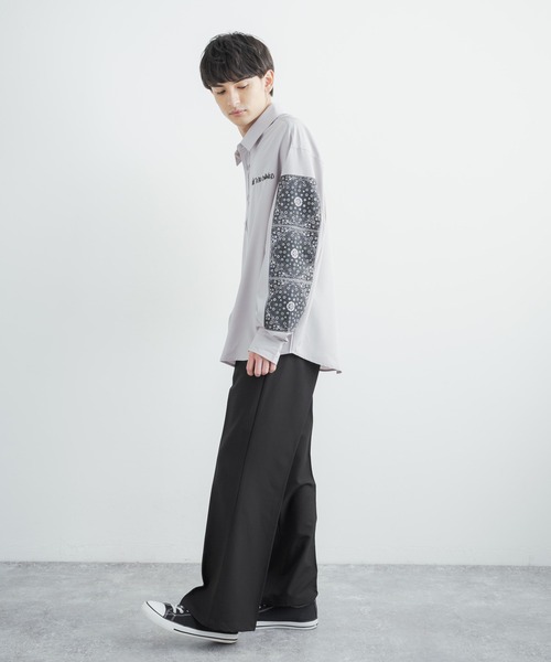 Rocky Monroe(ロッキーモンロー)の「オーバーサイズシャツ ペイズリープリントストレッチとろみビッグ長袖刺繍シャツ(シャツ/ブラウス・メンズ・ホワイト/ライトグレー/ブラック・L/M)」の14枚目の写真