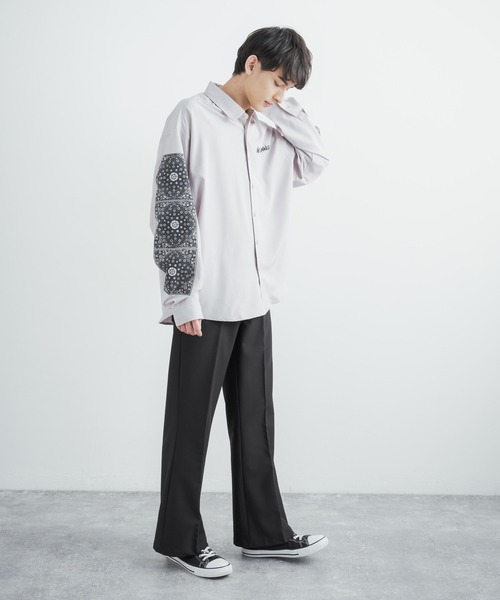 Rocky Monroe(ロッキーモンロー)の「オーバーサイズシャツ ペイズリープリントストレッチとろみビッグ長袖刺繍シャツ(シャツ/ブラウス・メンズ・ホワイト/ライトグレー/ブラック・L/M)」の15枚目の写真