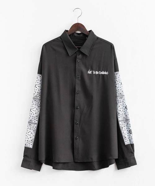 Rocky Monroe(ロッキーモンロー)の「オーバーサイズシャツ ペイズリープリントストレッチとろみビッグ長袖刺繍シャツ(シャツ/ブラウス・メンズ・ホワイト/ライトグレー/ブラック・L/M)」の16枚目の写真