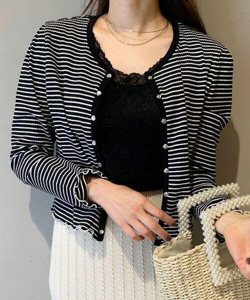 MAJESTIC LEGON(マジェスティックレゴン)の「レトロカットカーディガン(カーディガン/ボレロ・レディース・グリーン/ブラック系その他/グレー系その他・MEDIUM)」の2枚目の写真