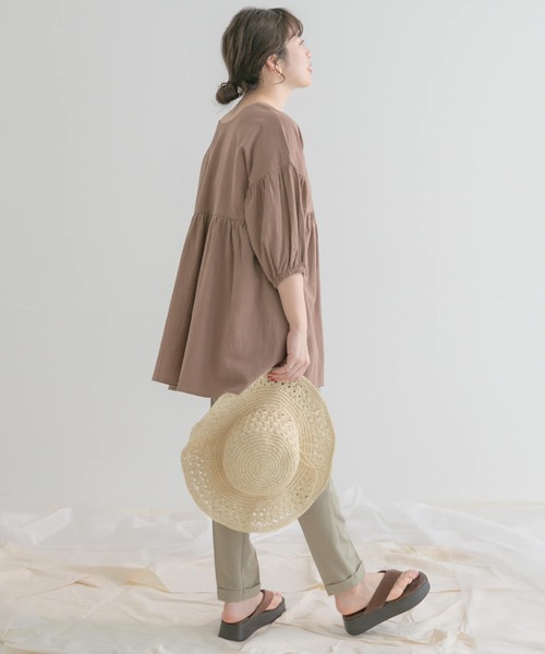 ITEMS URBANRESEARCH（アイテムズ アーバンリサーチ）の「ドライコットンギャザーブラウス（シャツ/ブラウス・レディース・ネイビー/ブラウン/ベージュ・FREE）」の14枚目の写真