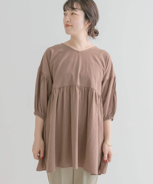 ITEMS URBANRESEARCH（アイテムズ アーバンリサーチ）の「ドライコットンギャザーブラウス（シャツ/ブラウス・レディース・ネイビー/ブラウン/ベージュ・FREE）」の13枚目の写真