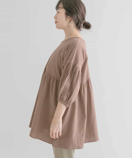 ITEMS URBANRESEARCH（アイテムズ アーバンリサーチ）の「ドライコットンギャザーブラウス（シャツ/ブラウス・レディース・ネイビー/ブラウン/ベージュ・FREE）」の12枚目の写真