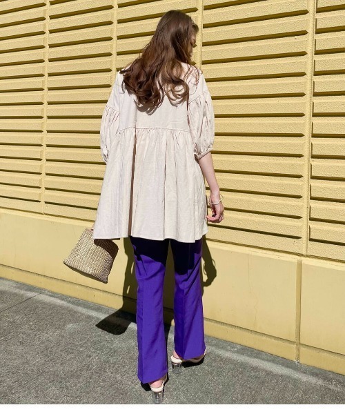 ITEMS URBANRESEARCH（アイテムズ アーバンリサーチ）の「ドライコットンギャザーブラウス（シャツ/ブラウス・レディース・ネイビー/ブラウン/ベージュ・FREE）」の4枚目の写真