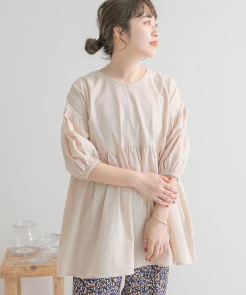 ITEMS URBANRESEARCH（アイテムズ アーバンリサーチ）の「ドライコットンギャザーブラウス（シャツ/ブラウス・レディース・ネイビー/ブラウン/ベージュ・FREE）」の6枚目の写真