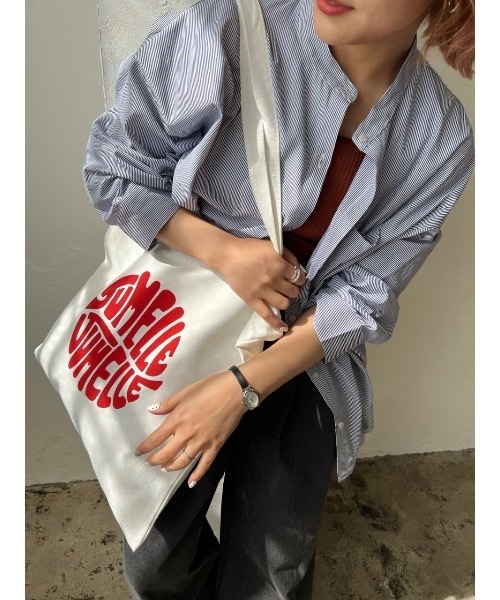 JUMELLE(ジュメロ)の「タイポグラフィートートバッグ(トートバッグ・レディース・グリーン/ホワイト・FREE)」の5枚目の写真