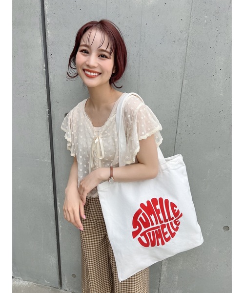 JUMELLE(ジュメロ)の「タイポグラフィートートバッグ(トートバッグ・レディース・グリーン/ホワイト・FREE)」の14枚目の写真