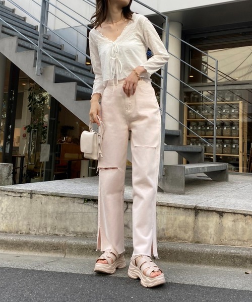 one after another NICE CLAUP（ワンアフターアナザーナイスクラップ）の「シアーショート羽織（Tシャツ/カットソー・レディース・オフホワイト/ブラック/ライトグリーン/イエロー・FREE）」の10枚目の写真