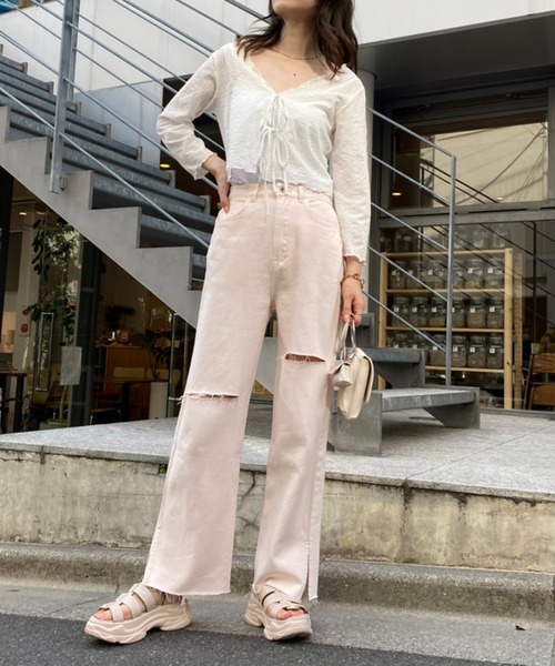 one after another NICE CLAUP（ワンアフターアナザーナイスクラップ）の「シアーショート羽織（Tシャツ/カットソー・レディース・オフホワイト/ブラック/ライトグリーン/イエロー・FREE）」の11枚目の写真