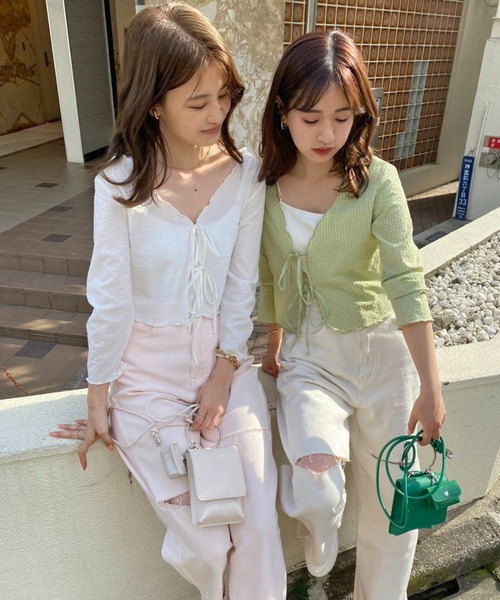 one after another NICE CLAUP（ワンアフターアナザーナイスクラップ）の「シアーショート羽織（Tシャツ/カットソー・レディース・オフホワイト/ブラック/ライトグリーン/イエロー・FREE）」の18枚目の写真