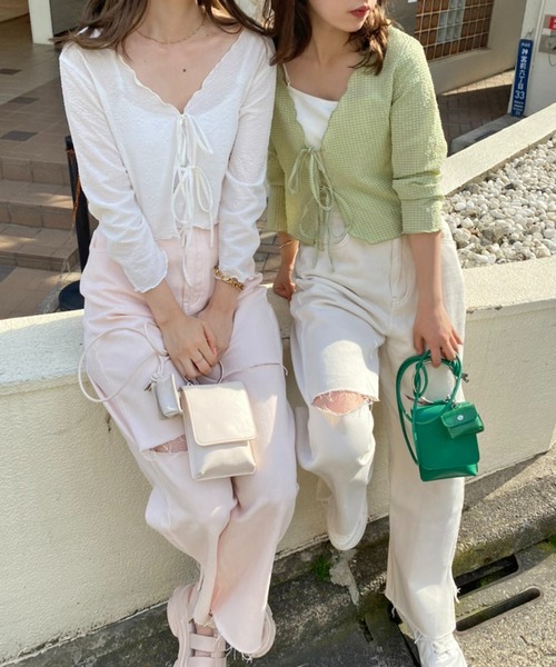 one after another NICE CLAUP（ワンアフターアナザーナイスクラップ）の「シアーショート羽織（Tシャツ/カットソー・レディース・オフホワイト/ブラック/ライトグリーン/イエロー・FREE）」の19枚目の写真