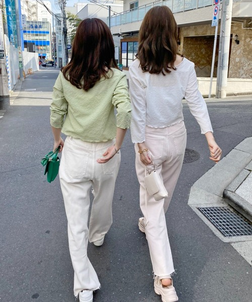 one after another NICE CLAUP（ワンアフターアナザーナイスクラップ）の「シアーショート羽織（Tシャツ/カットソー・レディース・オフホワイト/ブラック/ライトグリーン/イエロー・FREE）」の20枚目の写真