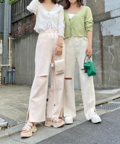 one after another NICE CLAUP（ワンアフターアナザーナイスクラップ）の「シアーショート羽織（Tシャツ/カットソー・レディース・オフホワイト/ブラック/ライトグリーン/イエロー・FREE）」の22枚目の写真