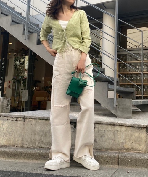 one after another NICE CLAUP（ワンアフターアナザーナイスクラップ）の「シアーショート羽織（Tシャツ/カットソー・レディース・オフホワイト/ブラック/ライトグリーン/イエロー・FREE）」の13枚目の写真