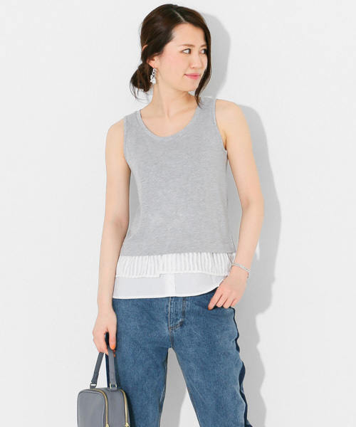 SENSE OF PLACE by URBAN RESEARCH（センスオブプレイスバイアーバンリサーチ）の「ダブルレイヤードタンク（Tシャツ/カットソー・レディース・ホワイト/グレー/ネイビー・FREE）」の2枚目の写真
