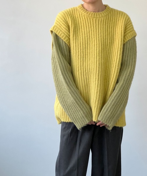 美品 オーラリー 定価4.18万 2020aw ウールリブニットシャツ イエロー AURALEE(オーラリー) 23AWMILLED FRENCH MERINO RIB KNITハイネック
