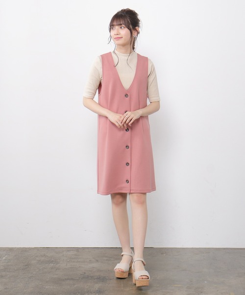 Honeys（ハニーズ）の「前釦ジャンスカ（ジャンパースカート・レディース・ブラック/モカ/ピンク・S/M/L）」の18枚目の写真