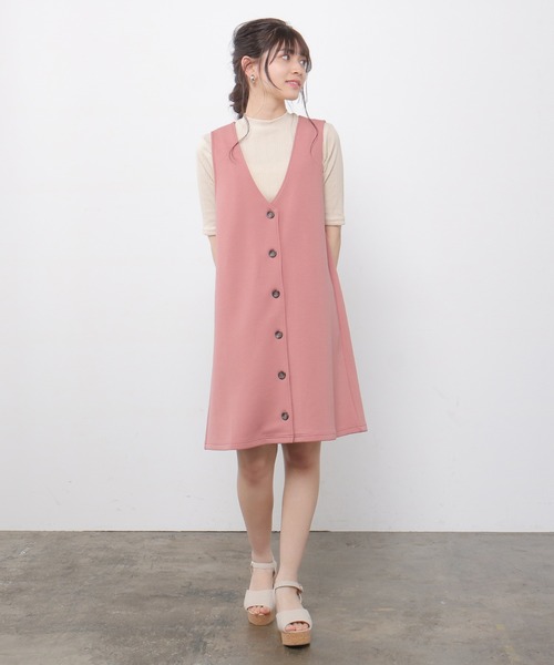 Honeys（ハニーズ）の「前釦ジャンスカ（ジャンパースカート・レディース・ブラック/モカ/ピンク・S/M/L）」の12枚目の写真