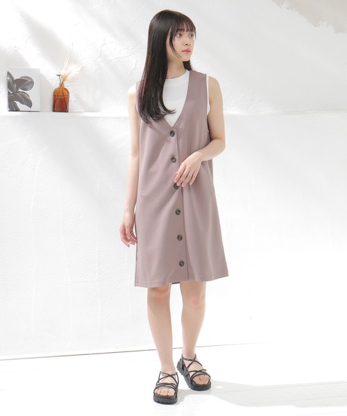 Honeys（ハニーズ）の「前釦ジャンスカ（ジャンパースカート・レディース・ブラック/モカ/ピンク・S/M/L）」の7枚目の写真