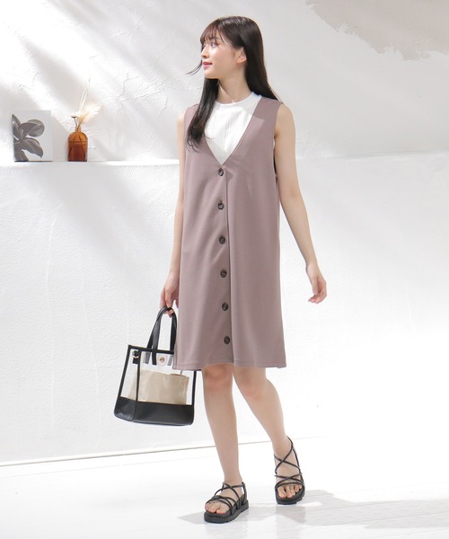 Honeys（ハニーズ）の「前釦ジャンスカ（ジャンパースカート・レディース・ブラック/モカ/ピンク・S/M/L）」の10枚目の写真