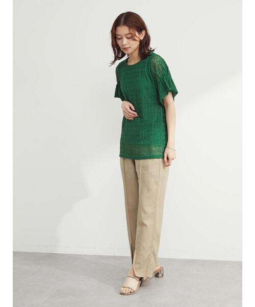 Green Parks(グリーンパークス)の「5分袖カットレースプルオーバー(Tシャツ/カットソー・レディース・ブラック/オフホワイト/グリーン・FREE)」の13枚目の写真