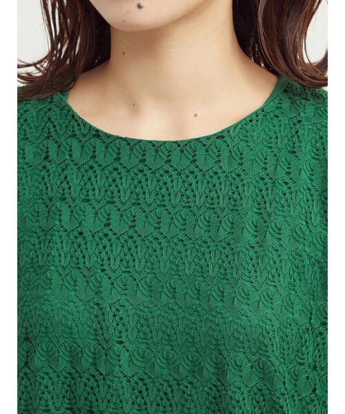 Green Parks(グリーンパークス)の「5分袖カットレースプルオーバー(Tシャツ/カットソー・レディース・ブラック/オフホワイト/グリーン・FREE)」の4枚目の写真
