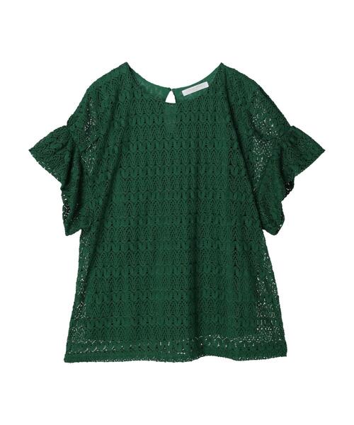 Green Parks(グリーンパークス)の「5分袖カットレースプルオーバー(Tシャツ/カットソー・レディース・ブラック/オフホワイト/グリーン・FREE)」の5枚目の写真