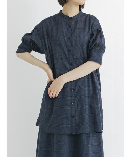Samansa Mos2 blue(サマンサモスモスブルー)の「グレンチェックブラウス(シャツ/ブラウス・レディース・ネイビー/ブラウン/グレー・フリ-)」の1枚目の写真