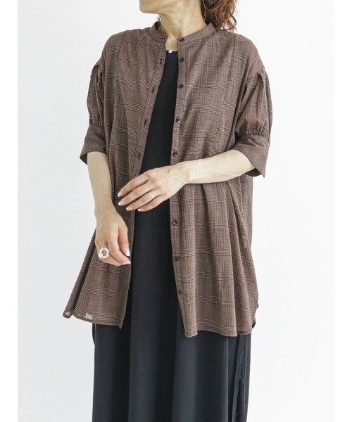 Samansa Mos2 blue(サマンサモスモスブルー)の「グレンチェックブラウス(シャツ/ブラウス・レディース・ネイビー/ブラウン/グレー・フリ-)」の3枚目の写真