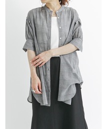 Samansa Mos2 blue | グレンチェックブラウス(シャツ/ブラウス)