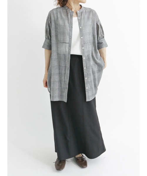 Samansa Mos2 blue(サマンサモスモスブルー)の「グレンチェックブラウス(シャツ/ブラウス・レディース・ネイビー/ブラウン/グレー・フリ-)」の6枚目の写真