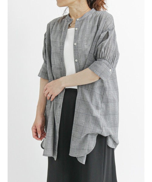 Samansa Mos2 blue(サマンサモスモスブルー)の「グレンチェックブラウス(シャツ/ブラウス・レディース・ネイビー/ブラウン/グレー・フリ-)」の8枚目の写真